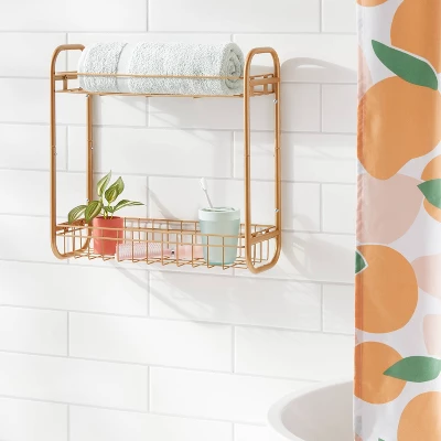 On The Wall 2 Tier Shelving Rack Metallic Gold - Room Essentials™ 1 On The Wall 2 Tier Shelving Rack Metallic Gold - Room Essentials™