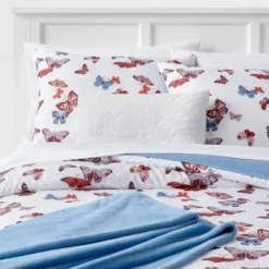Butterfly Print Microfiber Decorative Bed Set With Throw Blue/Red/White - Room Essentials™ 13 Butterfly Print Microfiber Decorative Bed Set With Throw Blue/Red/White - Room Essentials™ -Room Essentials GUEST e00afba5 a714 4928 90f7 d5171afd96c9
