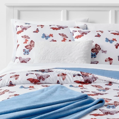 Butterfly Print Microfiber Decorative Bed Set With Throw Blue/Red/White - Room Essentials™ 7 Butterfly Print Microfiber Decorative Bed Set With Throw Blue/Red/White - Room Essentials™ - Image 7