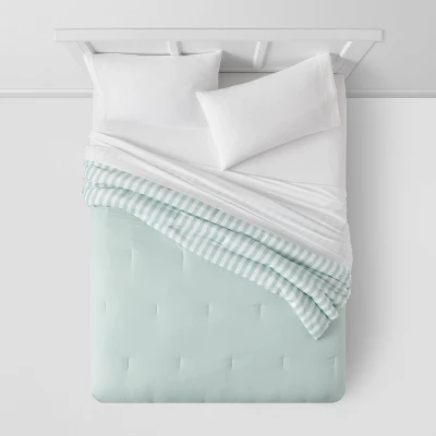 Microfiber Reversible Stripe Comforter Mint Green - Room Essentials™ 2 Microfiber Reversible Stripe Comforter Mint Green - Room Essentials™ - Image 2